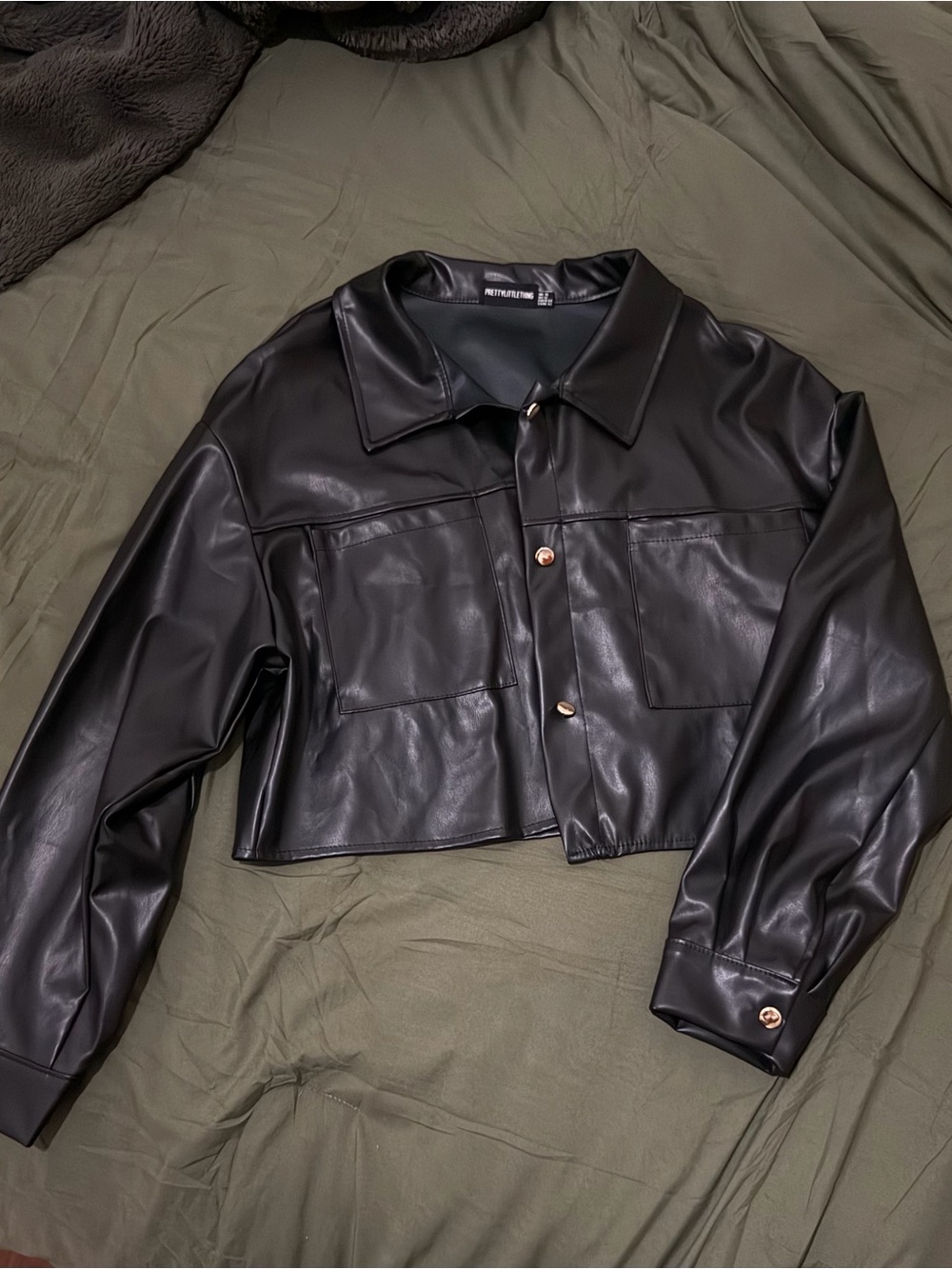 PrettyLittleThing Black Cropped Faux Leather Jacket